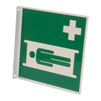 Fahne mit grünem Rettungszeichen für die Krankentrage