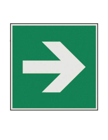 grünes Rettungszeichen mit Richtungspfeil in alle vier Richtungen