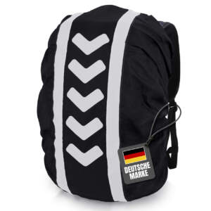 Schwarze Rucksack Regenschutzhülle mit Reflektorstreifen