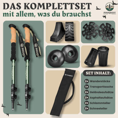 Teleskop Wanderstöcke, Aluminium, 260 g, schwarz/grün, 1 Paar – Bild 2