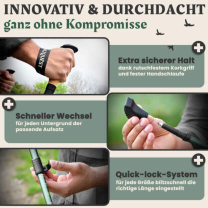 Teleskop Wanderstöcke, Aluminium, 260 g, schwarz/grün, 1 Paar – Bild 4