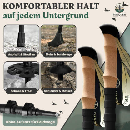 Teleskop Wanderstöcke, Aluminium, 260 g, schwarz/grün, 1 Paar – Bild 8
