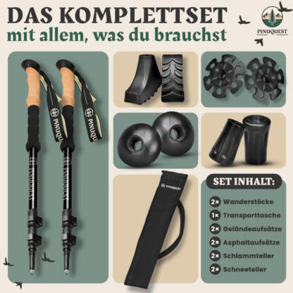 Teleskop Wanderstöcke, Aluminium, 260 g, schwarz/grün, 1 Paar – Bild 10