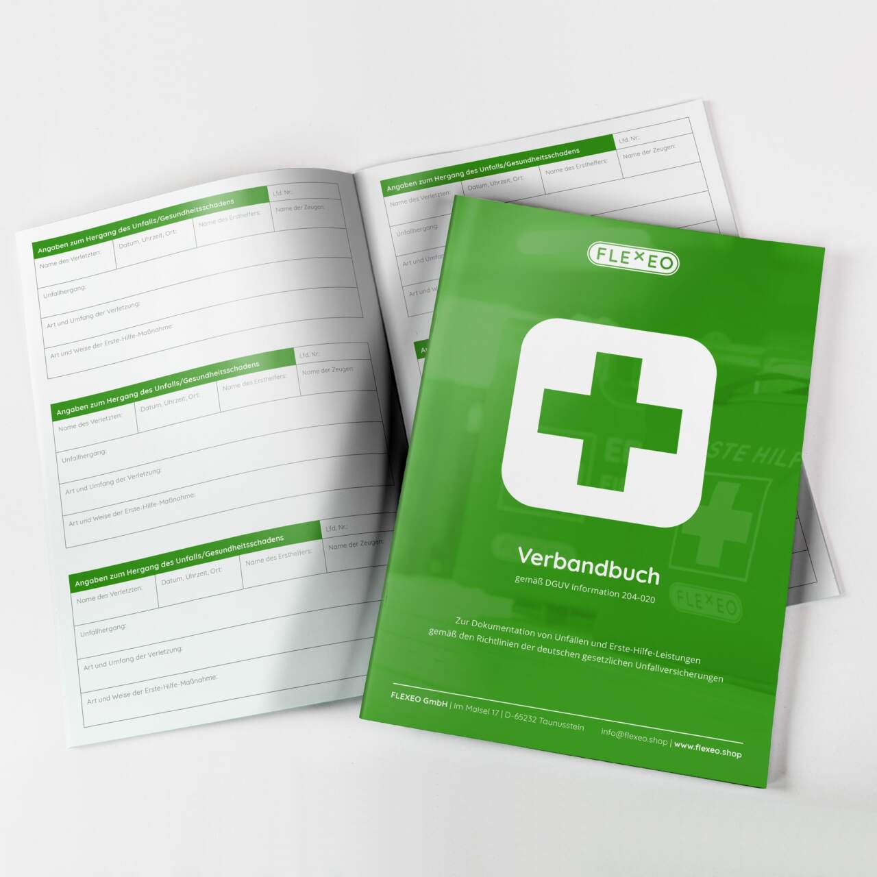 Verbandbuch / Unfallbuch Stand 2024 - DIN A5 + doppelte Seitenanzahl GRÜN -  DSGVO konform - für Gewerbe, Arbeit und Erste-Hilfe-Maßnahmen : :  Bürobedarf & Schreibwaren
