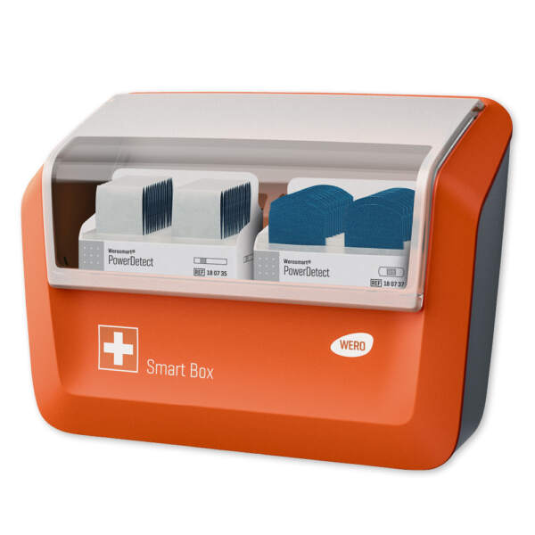 WERO Smart Box® Pflasterspender gefüllt mit PowerDetect Pflasterstrips & Fingerpflaster