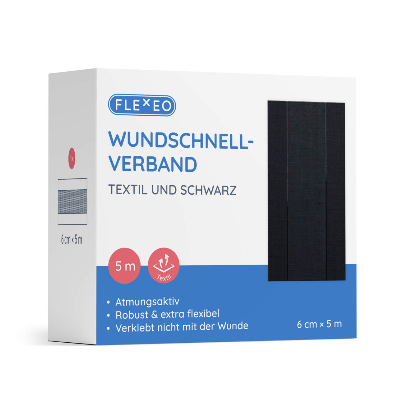 Wundpflaster Textil Schwarz, 6cmx5m, 1 Rolle