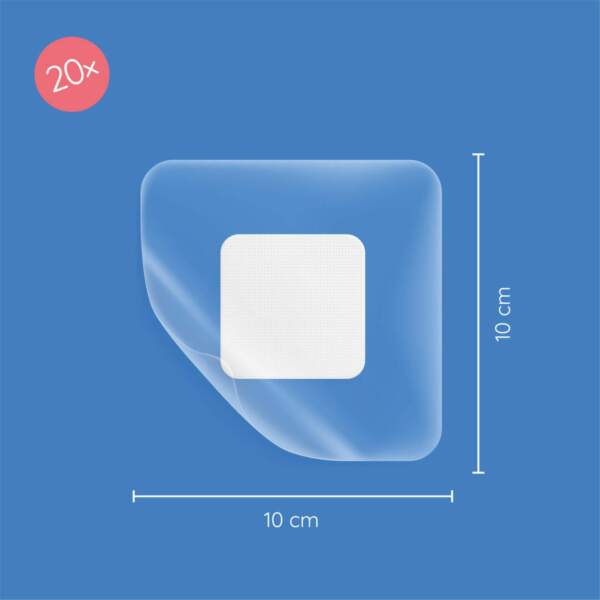 Die Maße vom transparenten Wundpflaster 10cm x 10cm